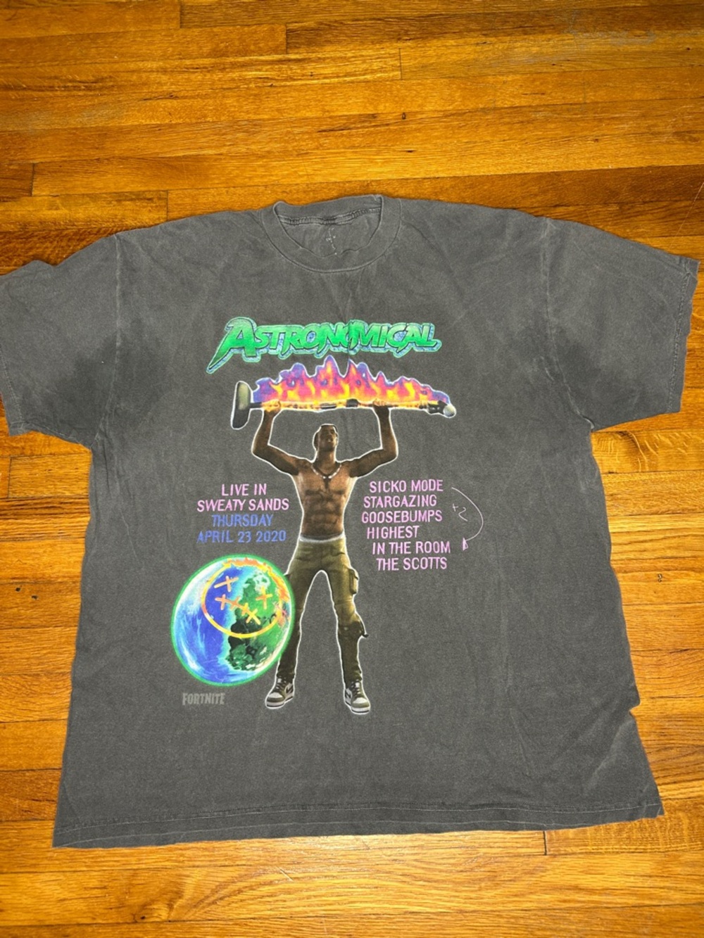 Travis Scott Black 'Astronomical' Graphic Tee with Multicolor Print